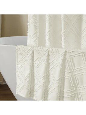 Boho Cream Shower Curtain Set, Jacquard Geometric Fabric, 72x72, Machine